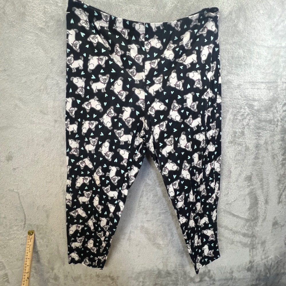 Joe Boxer Pug Dog Heart Womens Size XL Black Multi Drawstring Pajama Pants